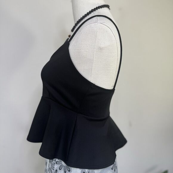 Vtg BEBE 2B Black Peplum Crop Cami Tank Made in USA Fairy Flare Indie Goth Y2K S - Picture 4 of 6